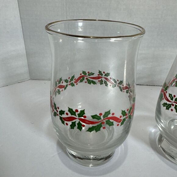 Libbey Holly & Berry Christmas Tumblers‎ Clear Glass Gold Rim 5 1/4" Vintage 3 - Picture 2 of 10